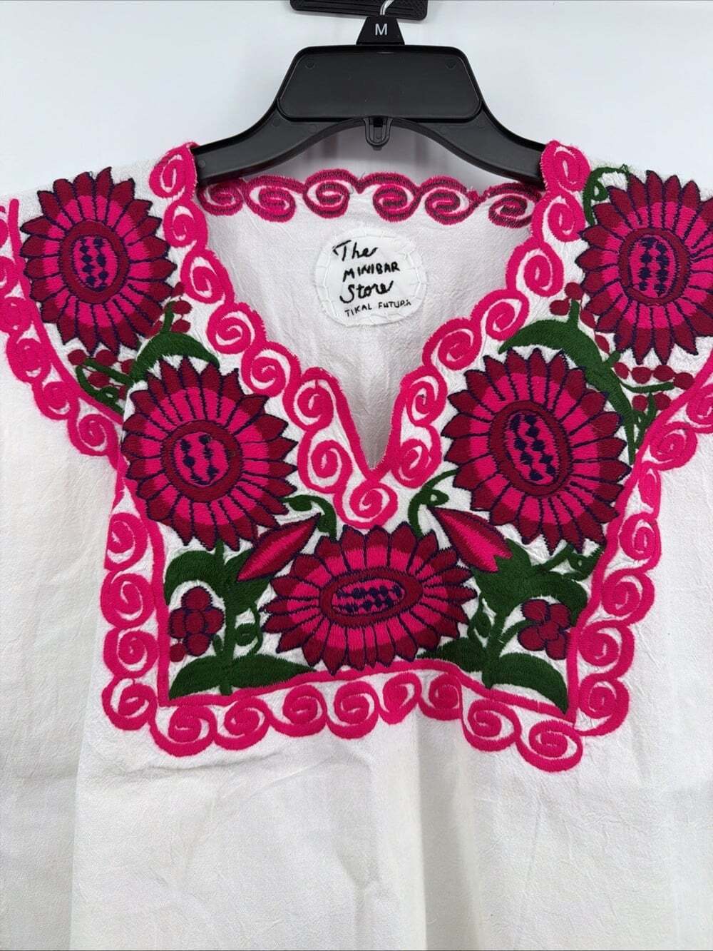 The Mini Bar Store Top Hot Pink Floral Poncho Hand Woven Embroidered Textile